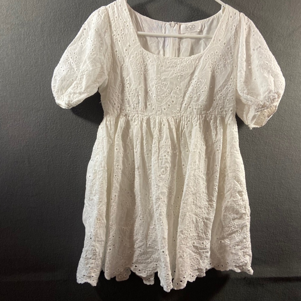 women babydoll cotton dress medium white Eyelet lace skort cottage‎ prairie